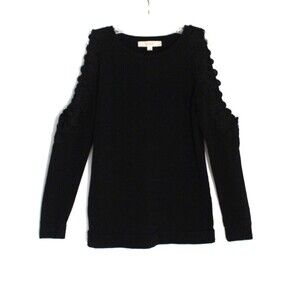 Loft Sweater Black Cut Out Long Sleeve Cotton Size XS